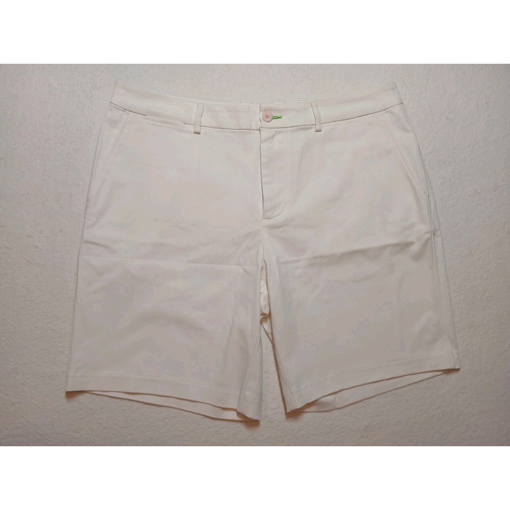 Lilly Pulitzer Mens Stuff Volk Shorts Size 36 White Flat Front Chino Golf 8"